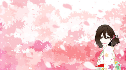 眼鏡の女性　着物　桜　自信