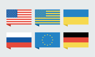 Flags of countries. USA, Ukraine, European Union, Russia