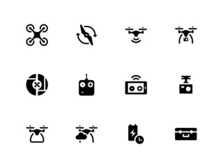 Quadcopter and flying drone icons on white background. - 79460187