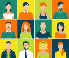 flat avatar app icons set user face people vector - obrazy, fototapety, plakaty