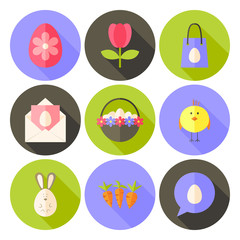 Easter flat styled circle icon set 2 with long shadow