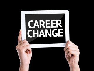 Tablet pc with text Career Change isolated on black background