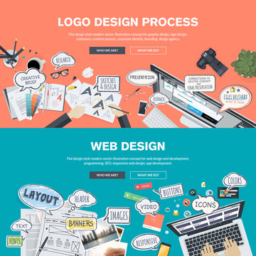 Flat design concepts for logo design and web design development