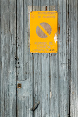 Close up view of an old wooden warehouse door.
