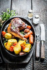 Grilled piece of chicken with herbs and spices