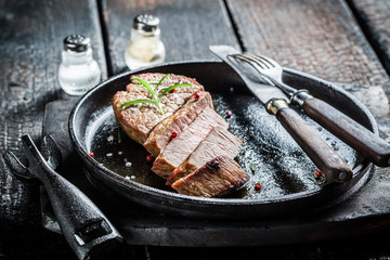 Hot beef with fresh herbs ready to eat