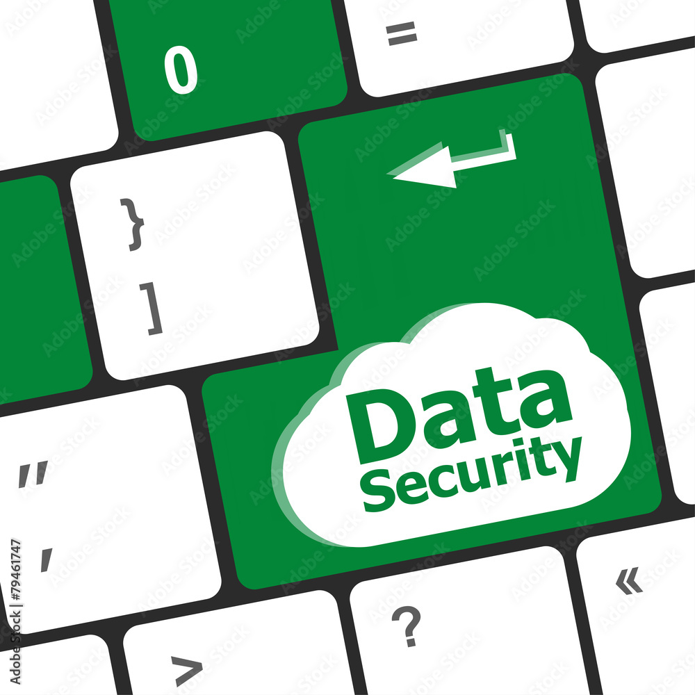 Poster data security word with icon on keyboard button