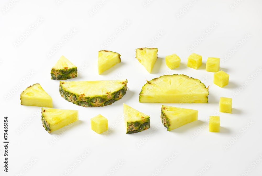 Sticker fresh pineapple slices and wedges