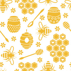 Seamless pattern with bees and honey - 79465999