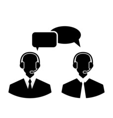 Flat icons of call center silhouette mans operators wearing head