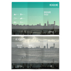 Shipyard and city landscape. Brochure, tri-fold flyer or booklet