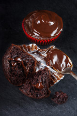 closeup of chocolate muffin