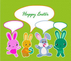 Happy Easter card with eggs and rabbits