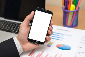 Businessman hand holding smart phone (Mobile Phone)