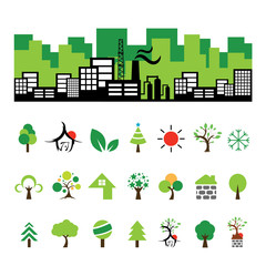 building and tree symbol set