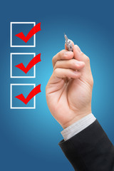 Businessman checking mark checklist marker Isolated