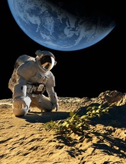 Astronaut on his knees