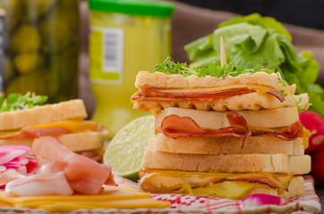 Reuben sandwich with cabbage, beef and spicy dressing