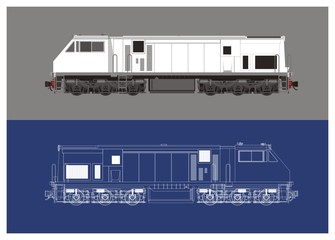 Locomotive in technical drawing style 1