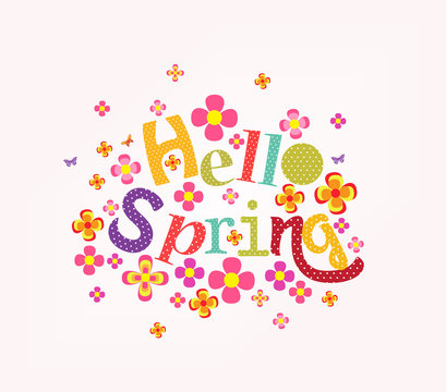 lettering Hello spring with decorative flower element 1