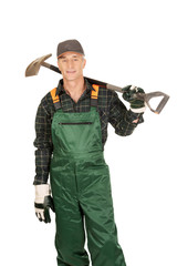 Naklejka premium Mature gardener holding a spade