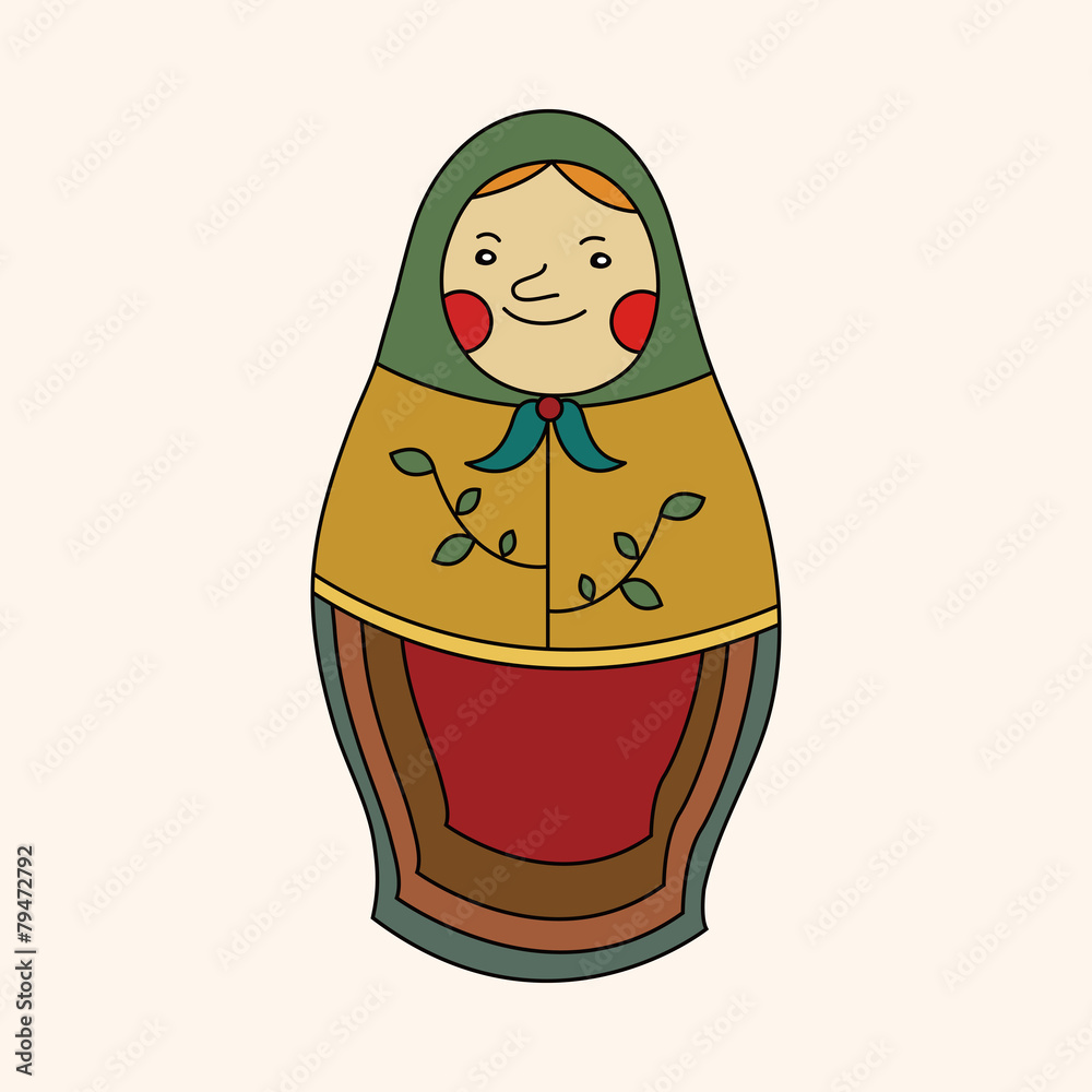 Wall mural Matryoshka, Russian traditional wooden doll, vector pattern, ele