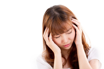 sick woman suffers from headache pain, migraine, insomnia, hango