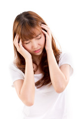 sick woman suffers from headache pain, migraine, insomnia, hango