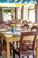 table setup in outdoor cafe, small restaurant in a hotel, summer