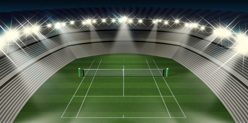 Fototapeta na wymiar Lawn Tennis Court At Night