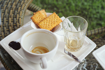 Tasty of crackers with coffee