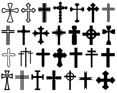 Set of different crosses isolated on white