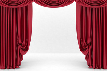 Open red theater curtain. 3d illustration