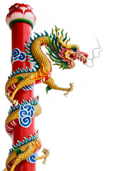 Fototapeta na wymiar Dragon on pole in chinese temple