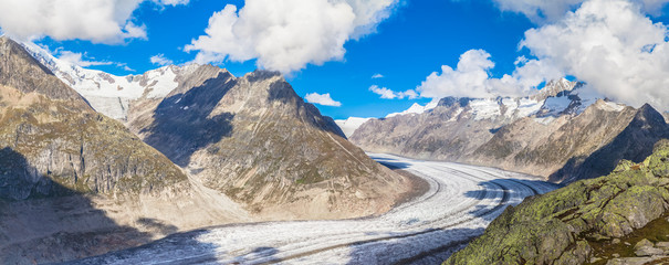 Panorama view of the Aletsch glacier on Mountains