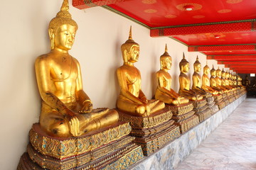 meditation buddha statues in buddhist temple wat pho, bangkok,