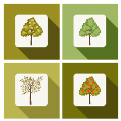 Set of apple tree icon with long shadow