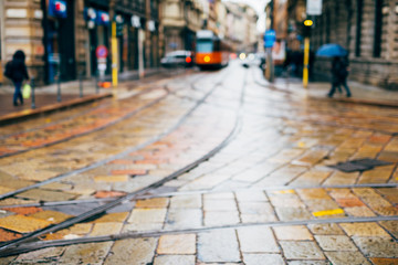 blurred city and people urban scene