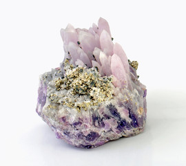 Bright amethyst crystals and pyrite