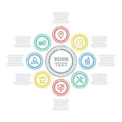 Fototapeta na wymiar Grunge circle business diagram with icons and text fields