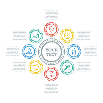 Grunge circle business diagram with icons and text fields