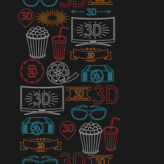 Seamless pattern of movie elements and cinema icons