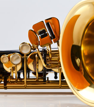 closeup of old saxophone
