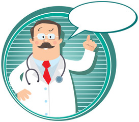 Emblem with funny doctor