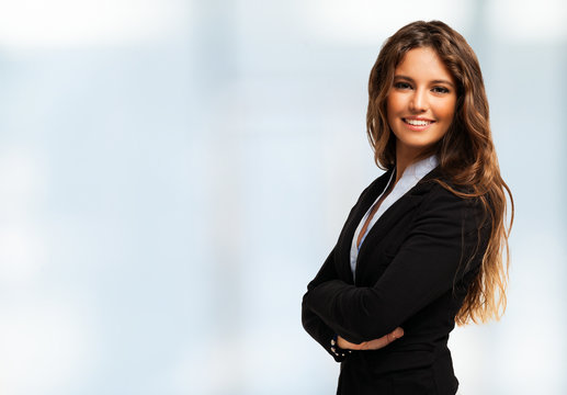 Portrait of a businesswoman. Bright background