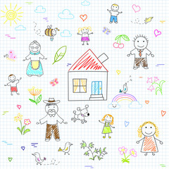 Seamless background with happy family