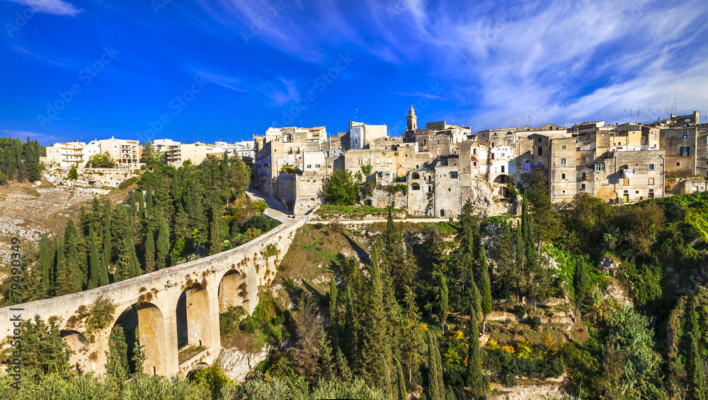 Wall mural gravina in puglia,view with antique bridge, italy