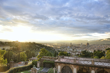 Panoramic view of the city of Florence at sunset