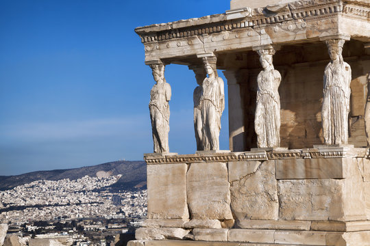 Famous  Caryatides in Acropolis, Athens, Greece