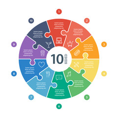 Numbered flat colored puzzle presentation circle chart